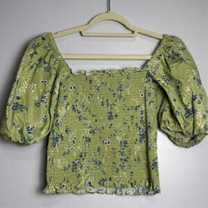 INC International Concepts Smocked Balloon Sleeved Floral Cottage Top, Size: M